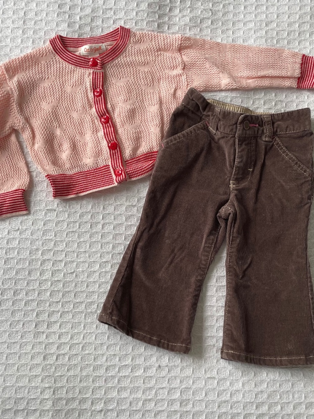 Girls Matching Outfit - Brown Corduroy Pants w/ heart themed top - both size 12m